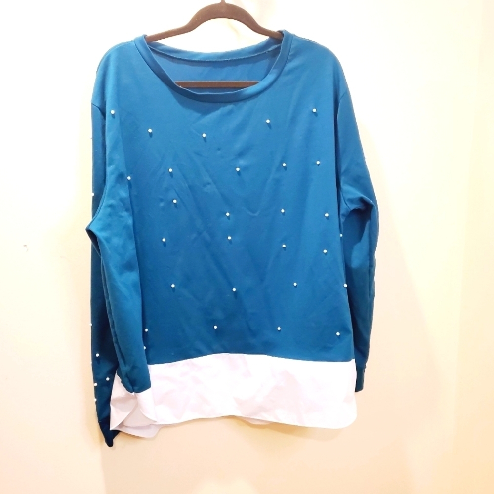 women's green faux Pearls plus size crew neck  sweater size 5X